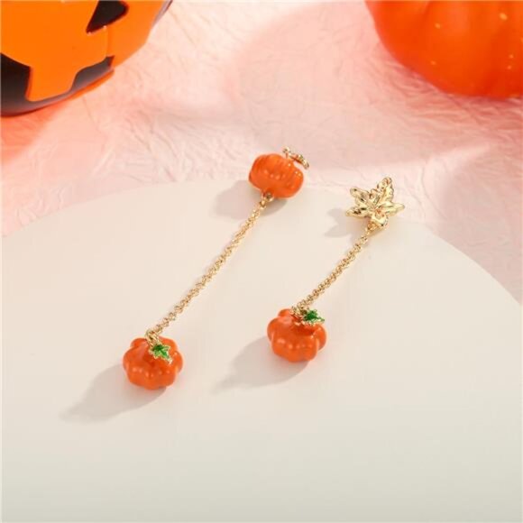 WOWORAMA Pumpkin Earrings | Mismatch Orange Pumpkin & Maple Leaf. - Picture 5 of 7
